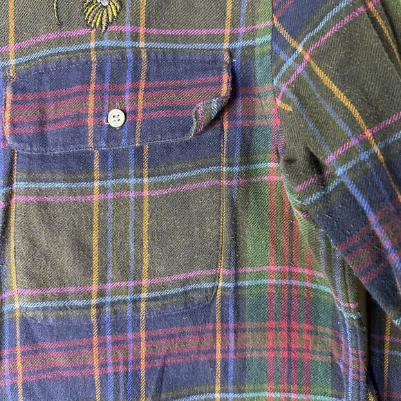 Polo Ralph Lauren Women's Medium Flannel Shirt Plaid Embroidered Peacock GUC - Picture 4 of 6